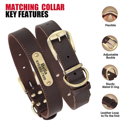 Personalized Real Leather Dog Collar & Leash Set