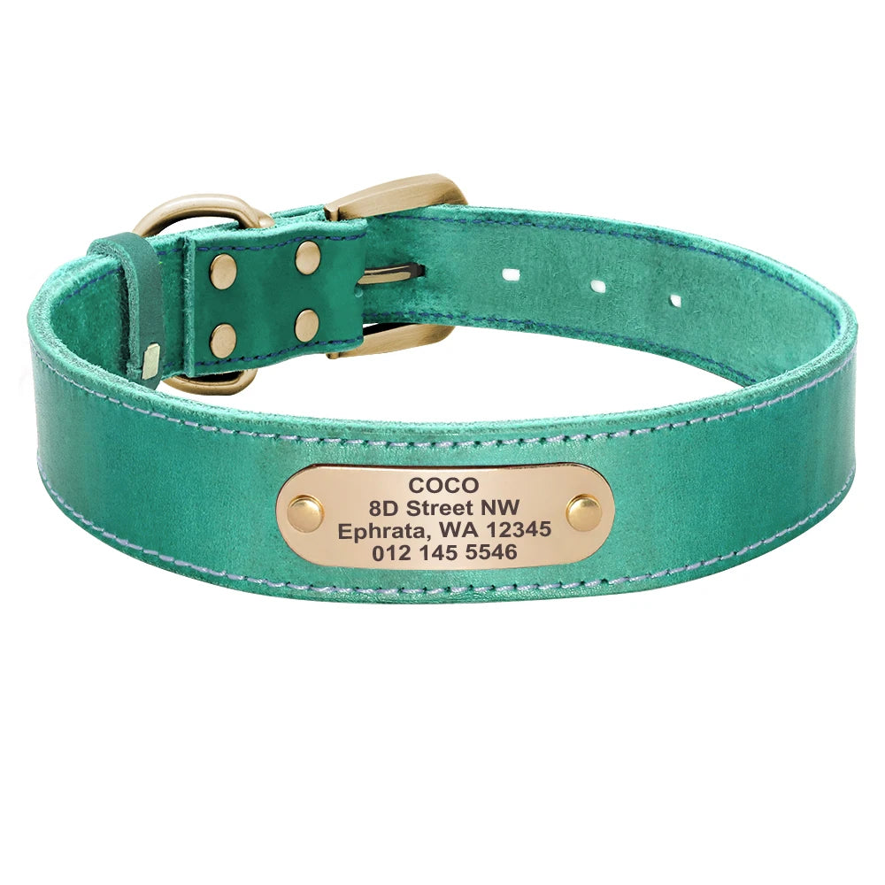 Personalized Real Leather Dog Collar & Leash Set